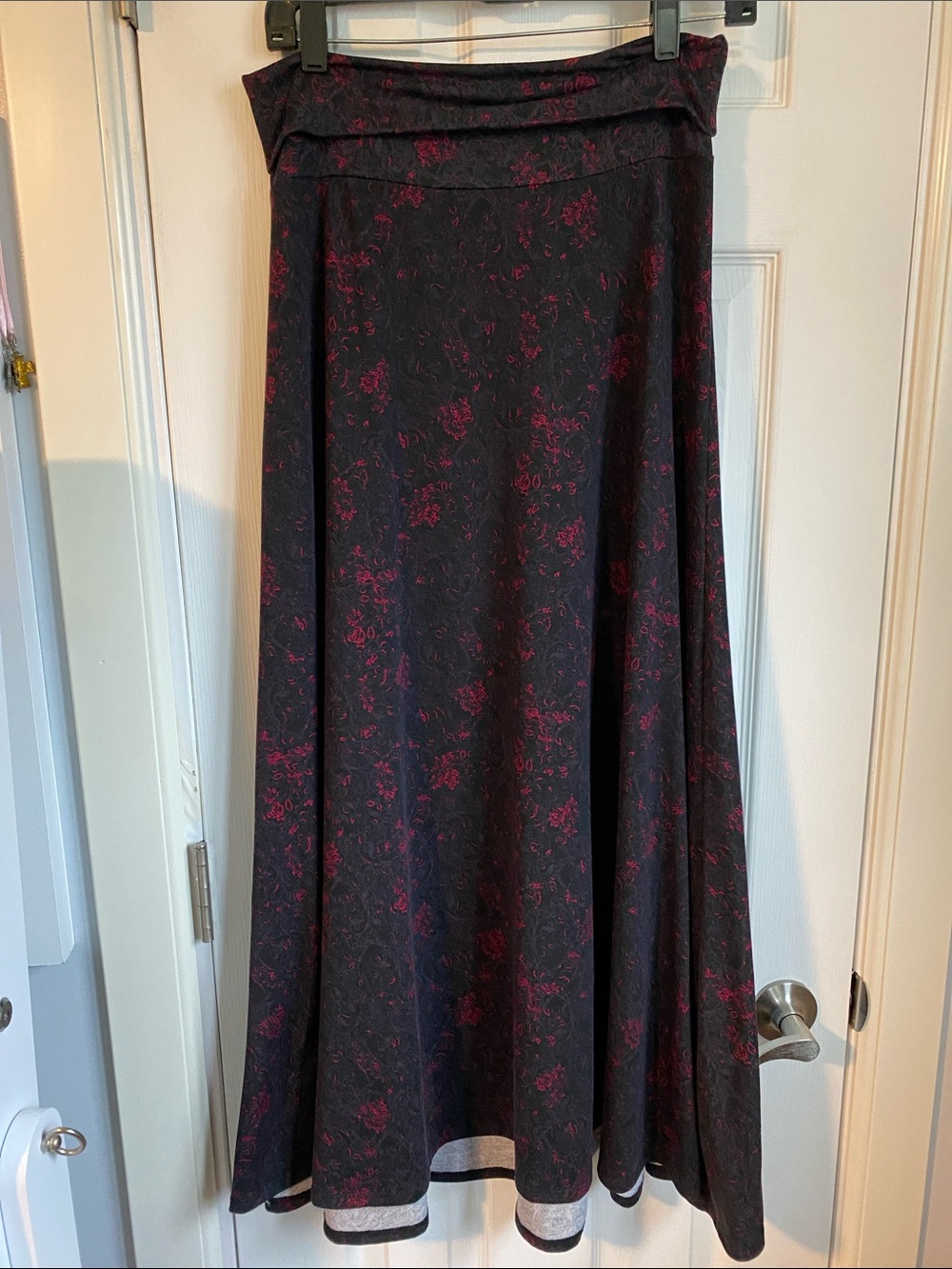 LuLaRoe Black Maxi Skirt with Deep Pink Floral Print